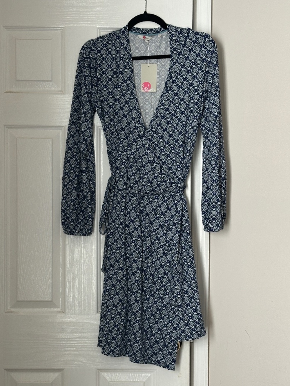 Brand New Boden True Wrap Dress Elodie Heritage Blue Oranate Tile Size 12R